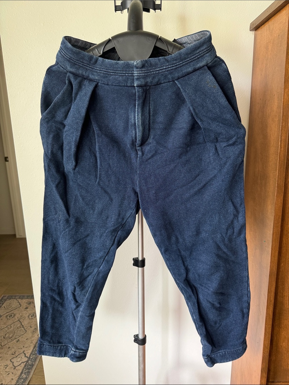 Ag Adriano Goldschmied Women's Cropped Navy Pleated Pants